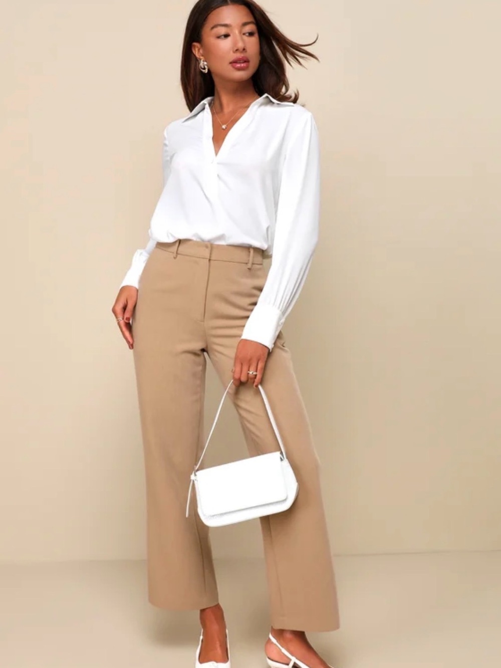 Lulu's Beige High-Rise Wide-Leg Trousers